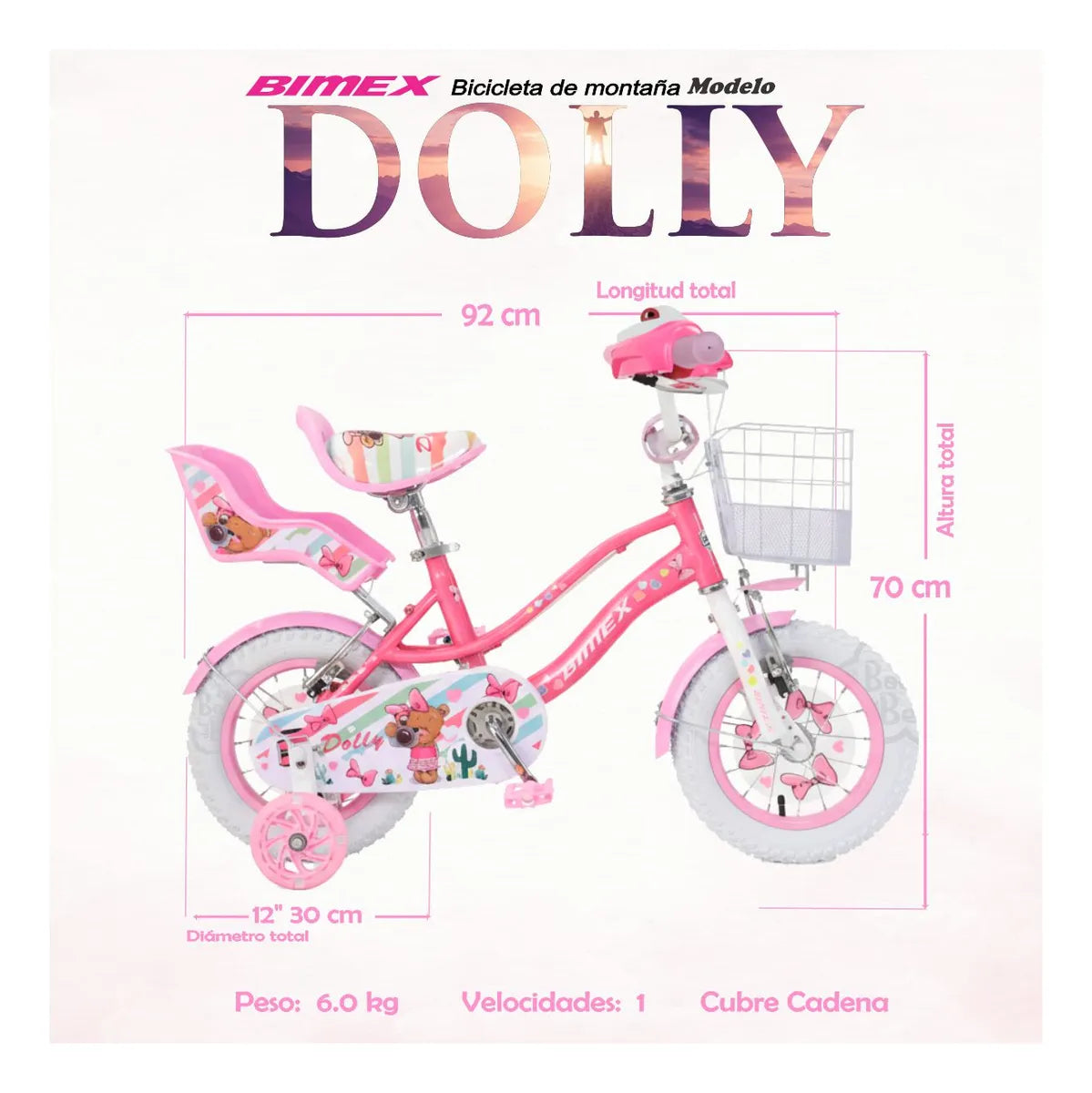 Bicicleta DOLLY Bimex R12 Luz Y Sonido Rosa