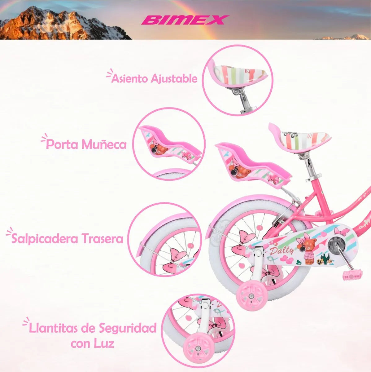 Bicicleta DOLLY Bimex R12 Luz Y Sonido Rosa